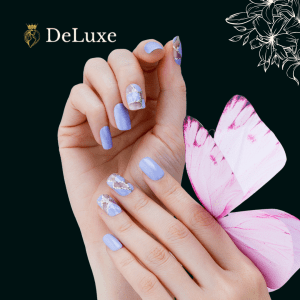 Light blue nails with a glitter design