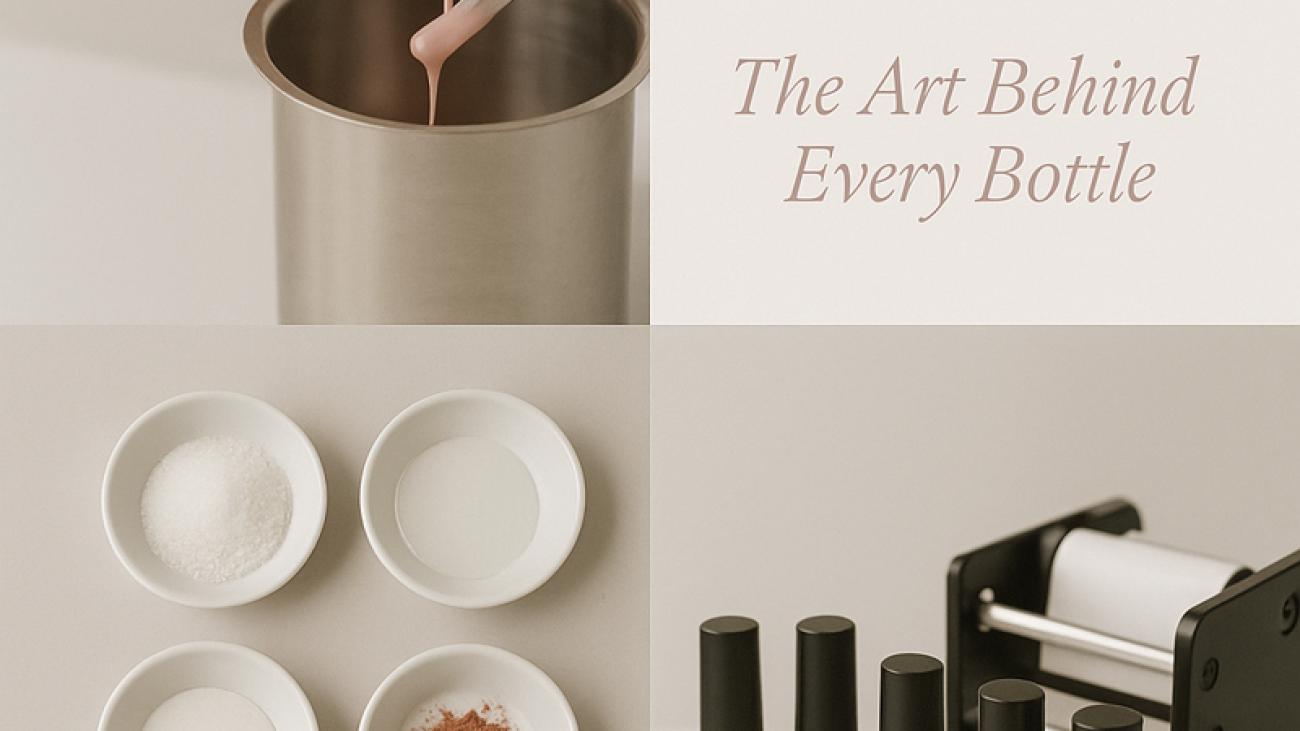 Person wearing gloves pouring pink nail polish into a mixing container – DeLuxe Nina Nails