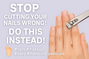 "How to cut your nails correctly β hand with nail clippers showing the proper way to trim nails, with text Stop Cutting Your Nails Wrong! Do This Instead, by DeLuxe Nina Nails"